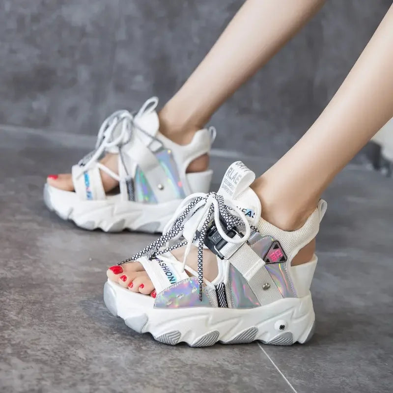 Maogu Mixed Color Shoes Sports Wedge White Sandals Women High Heel Beach Casual Shoe Leisure Lady Platform Chunky Sandals