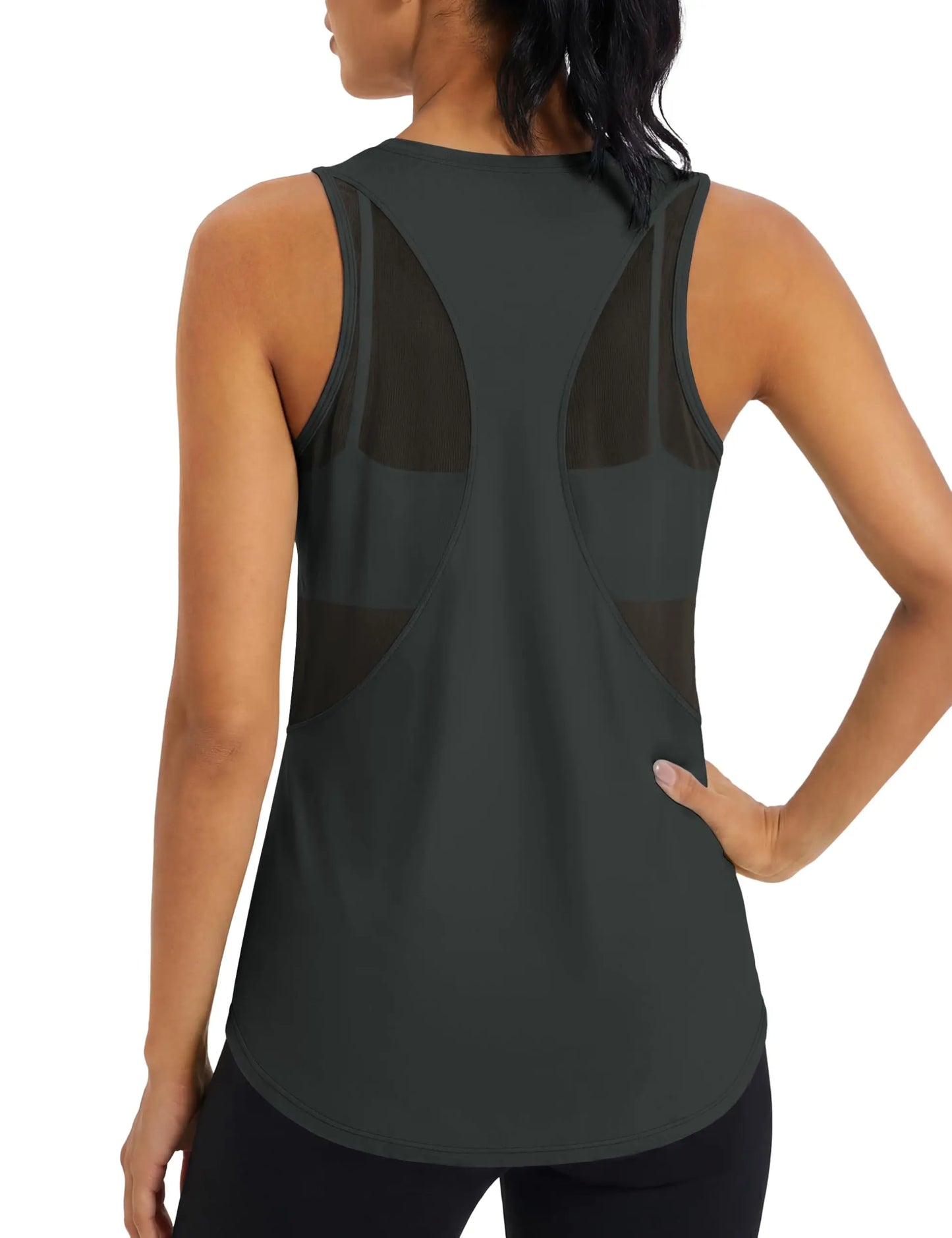 TACVASEN Womens Mesh Racerback Workout Tank Top Yoga Sleeveless Shirt High Low Curved Hem Quick Dry Breathable Athletic Vest