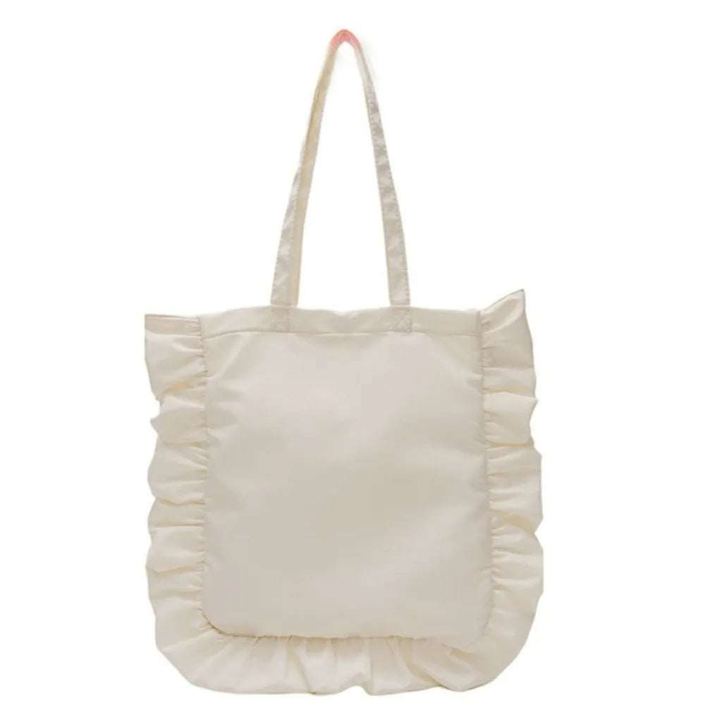 New Elegant Vintage Women Casual Tote Bags French Style Ruffles Shoulder Bag Large Capacity Versatile Handbag