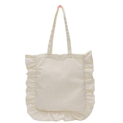 New Elegant Vintage Women Casual Tote Bags French Style Ruffles Shoulder Bag Large Capacity Versatile Handbag
