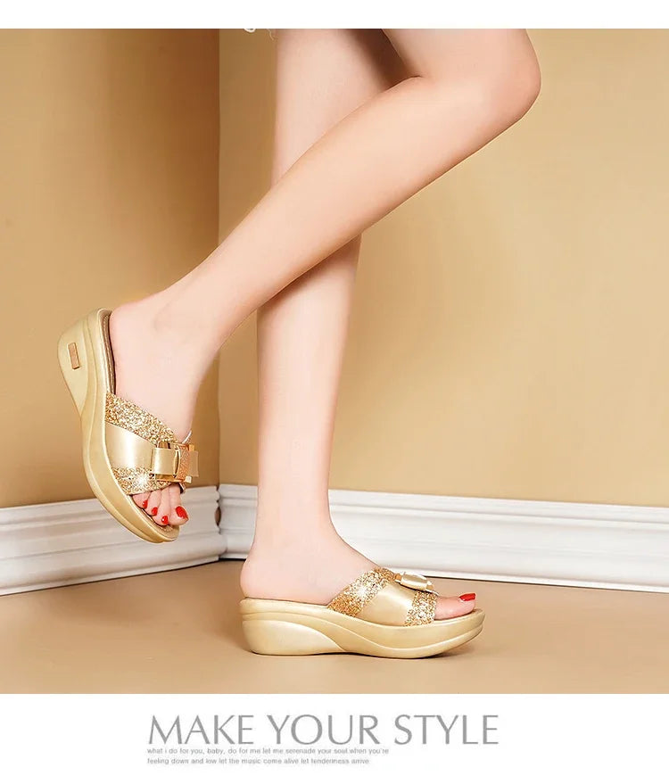 2024 Summer Women's Open Toe Casual Slippers Women Fashion Platform High Heel Female Slides Shoes Comfortable Wedge Sandals