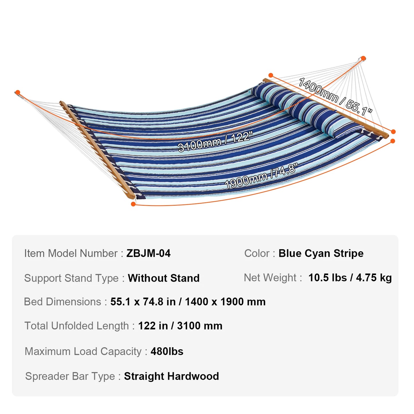 SucceBuy Two Person Hammock with Stand Included Double Hammock with Curved Spreader Bar and Detachable Pillow and Portable Bag