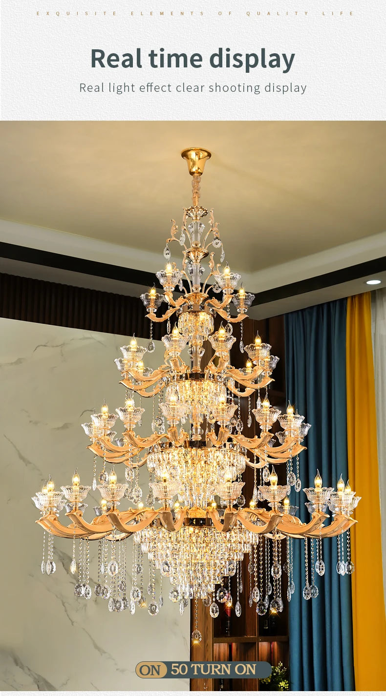 European Style Pendant Lamp Living Room Lamp Crystal Luxurious Atmosphere French Style Restaurant Lamp Duplex Building Lights