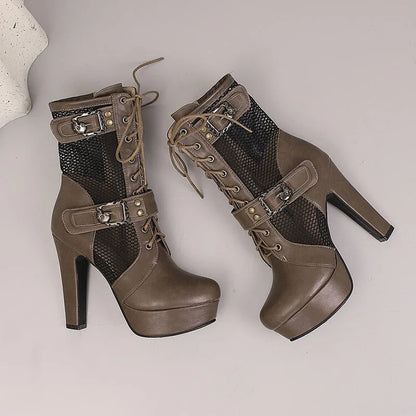 2025 New Lace-up Mesh Summer Boots Women Sexy High Heels Platform Sandals Large Size Women's Custom Boots Female Shoes