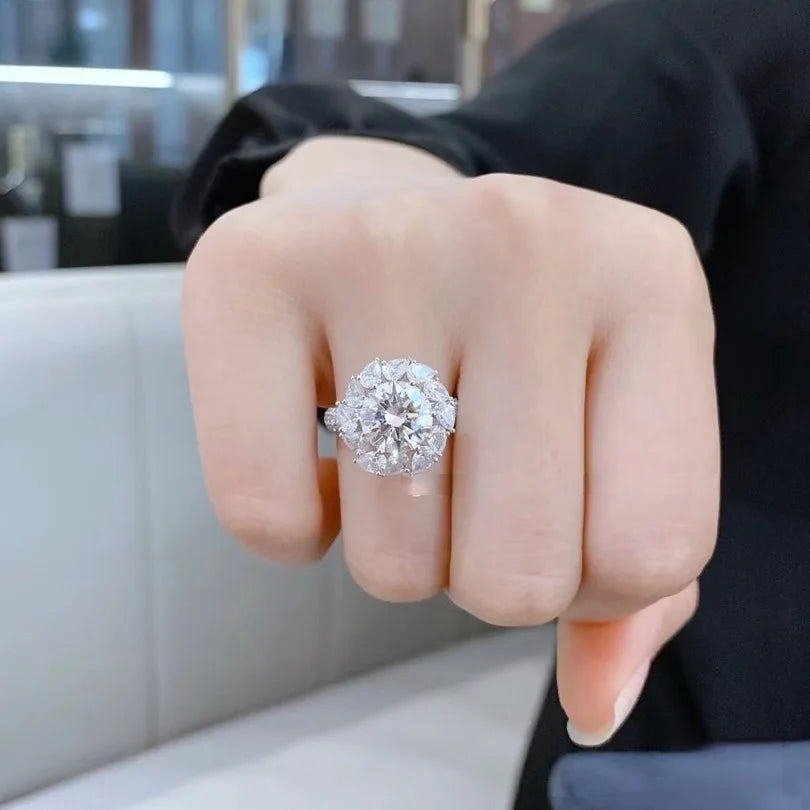 Women's PT950 Platinum Bouquet Moissanite Ring 3CT 3D Flower Head Vine Twist Band Engagement Anniversary Eternal Gift Band