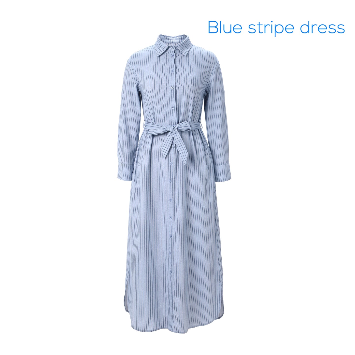 AP SS25 Women Stripe Blouse Maxi Dress with Removable Belt 100% Cotton