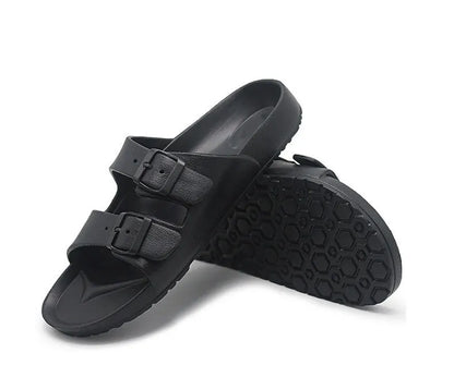 Shevalues Summer Flat Slippers For Women Men 2025 New Thick Sole Sandals With Double Buckle Fashoin Outdoor Antiskid Beach Slide