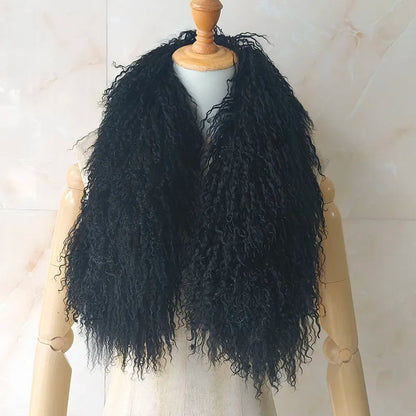 Women Winter Mongolia lamb Fur Scarf Short Luxury Ladies Warm Genuine Tibet Fur Scarves Female Middle Length Real Fur Collar