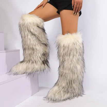 Winter New High Boots Over The Knee Snow Boots Women Plus Velvet Warm Imitation Fox Fur Boots Imitation Raccoon Fur Winter Boots