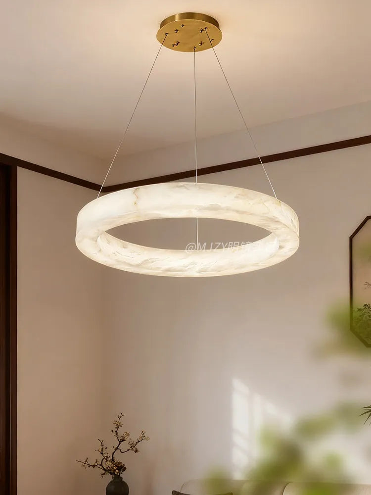 Alabaster Chandelier Spanish Natural Marble Round Hanging Chandeliers For Living Dining Room Loft Bedroom Alabaster Lights
