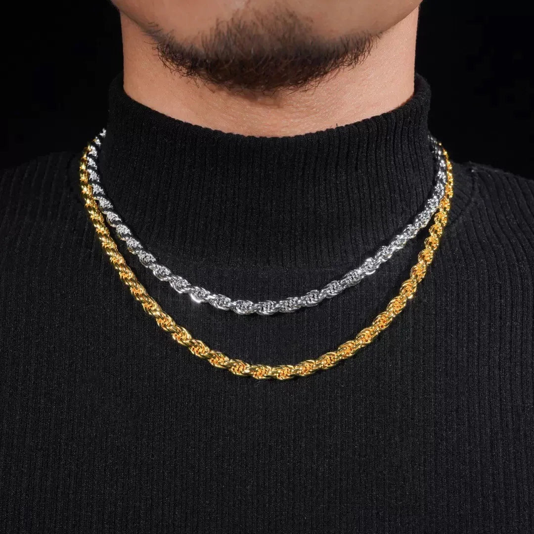 6mm Iced Moissanite Rope Chain Necklace Stainless Steel Hiphop Rapper Plated 18k Gold Bling Diamond Link Bracelet Necklaces Men