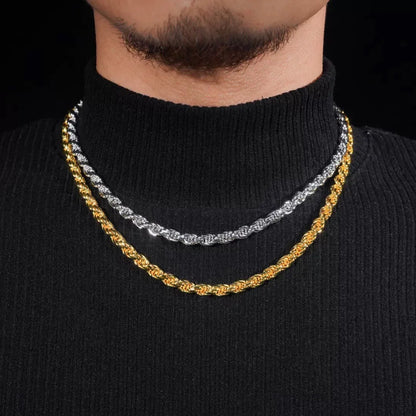 6mm Iced Moissanite Rope Chain Necklace Stainless Steel Hiphop Rapper Plated 18k Gold Bling Diamond Link Bracelet Necklaces Men