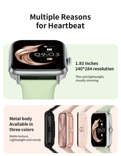 LIGE Fashion 1.83" HD Screen Smart Watch Women Bluetooth Call IP68 Waterproof Ladies Watches Daily Health Monitor Smartwatch New