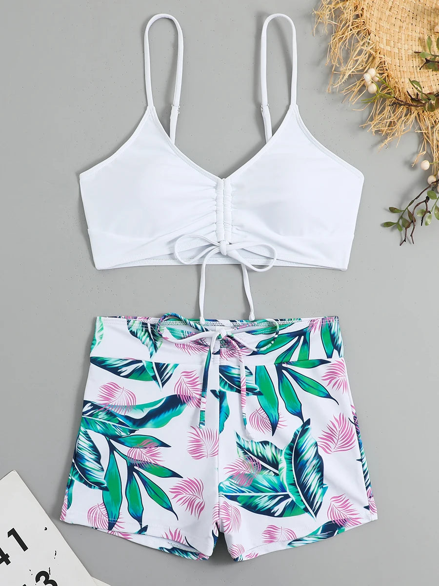Drawstring Front Shorts Bikinis 2026 High Waist Swimsuit Women Swimwear Female Bathers Bathing Swimming Swim Suit Beachwear