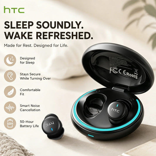 HTC NE92 Sleep Earbuds Wireless Bluetooth Earphones Comfortable To Wear Headphones 50Hrs Playback Low Latency Clear Sound Qualit