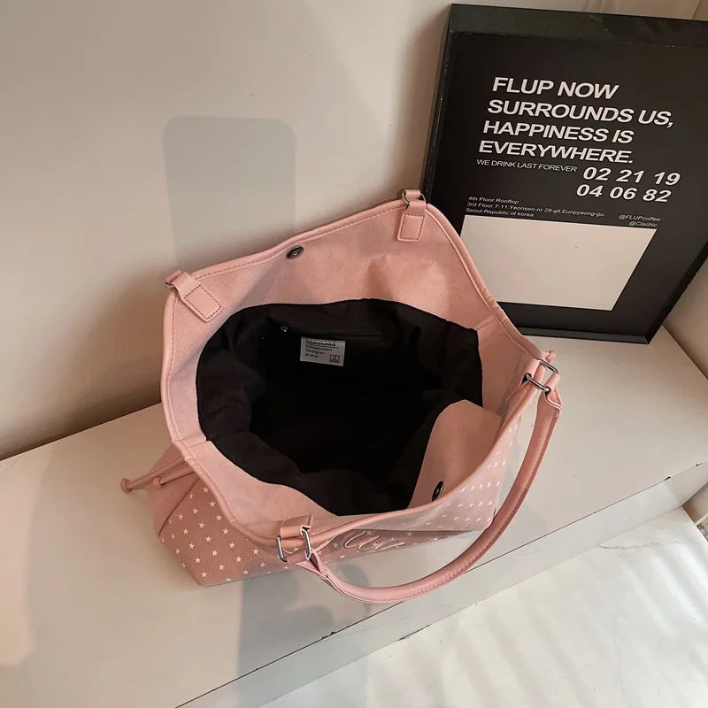 Brand Women's Shoulder Bag Y2k Fashion Sweet Polka Dot Handbag Korean Casual Versatile Leopard Print Brown Frosted Tote Bags