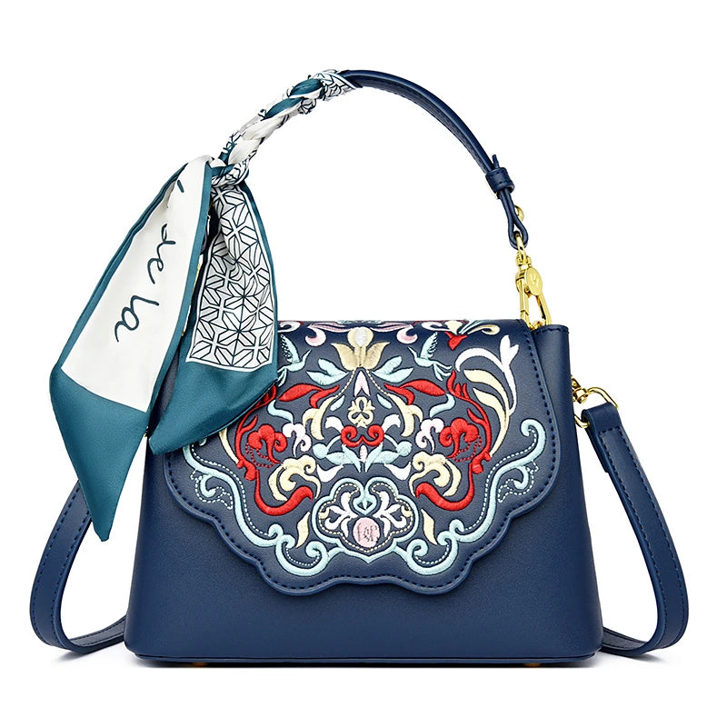 Fashion Embroidery Shoulder Bag Women Designer High Quality Leather Handbag Purse Ladies Small Crossbody Messenger Bag Female