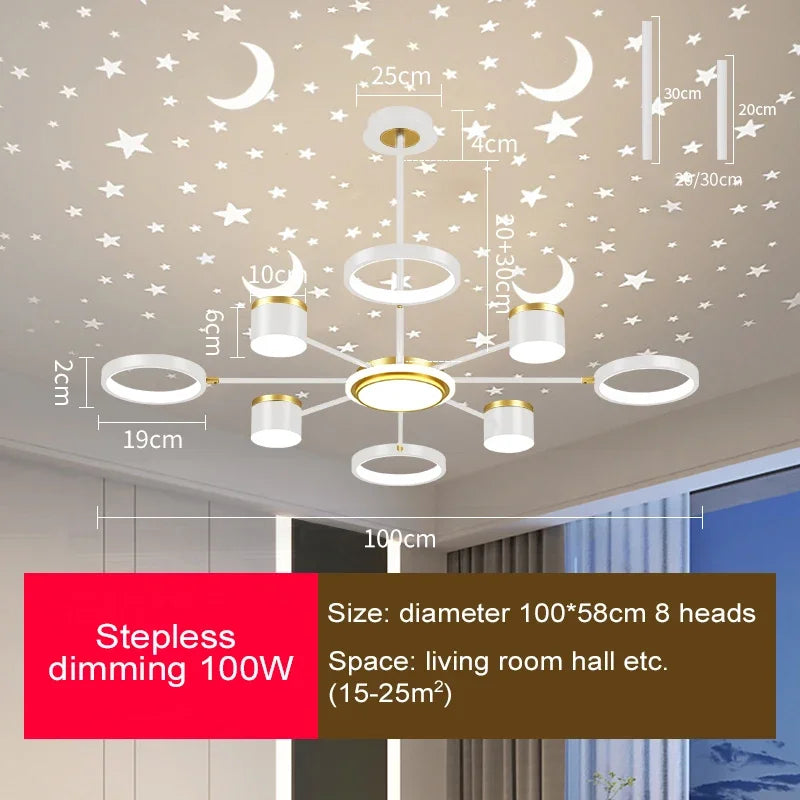 2025 New Chandeliers Romantic Starry Modern Ceiling Light Fixture 6 Lights White Creative Home Stepless Dimmable Ceiling Lamp