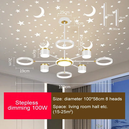 2025 New Chandeliers Romantic Starry Modern Ceiling Light Fixture 6 Lights White Creative Home Stepless Dimmable Ceiling Lamp
