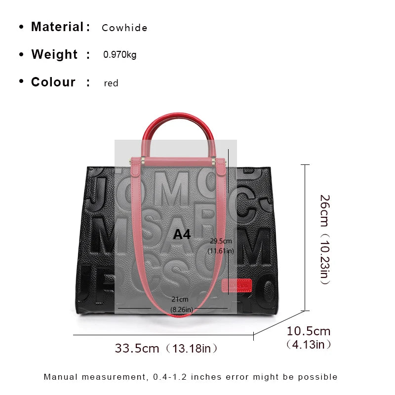 2026 New Large Capacity Contrast Letter Printed Women's Handbag High end Cowhide Mom's Bag