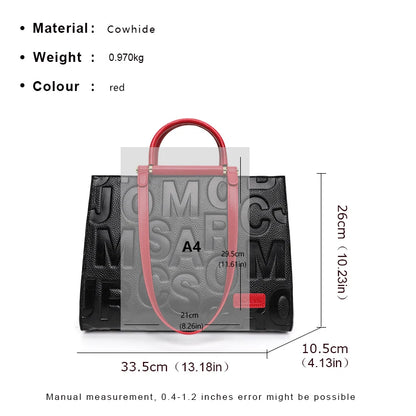 2026 New Large Capacity Contrast Letter Printed Women's Handbag High end Cowhide Mom's Bag