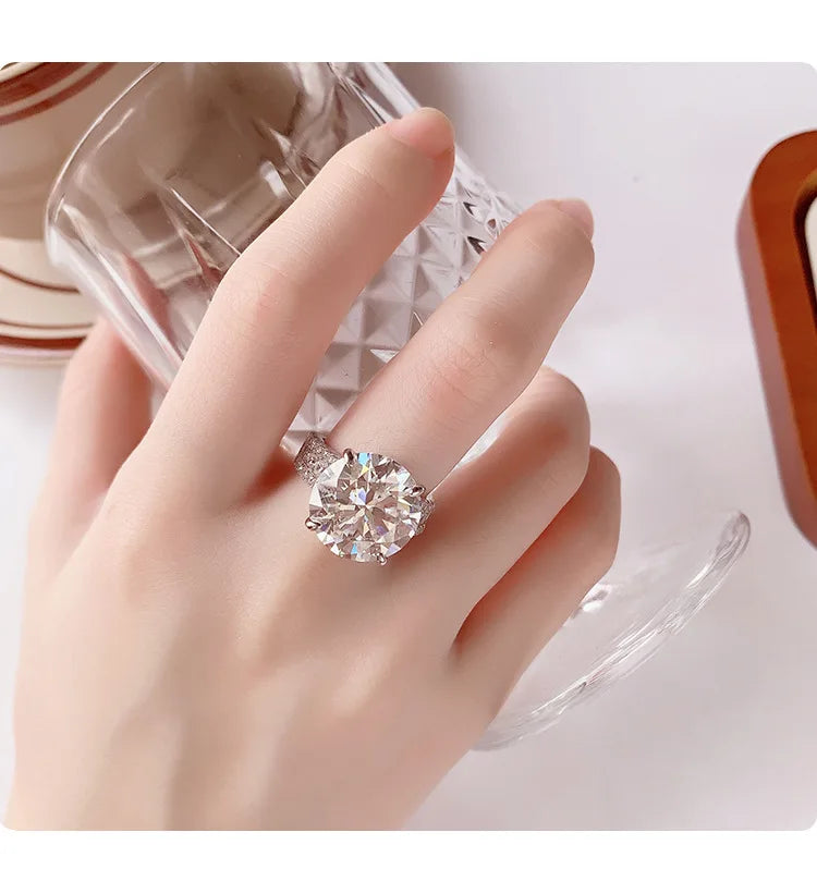 10Ct Pigeon Egg Moissanite Ring for Her: PT950 Platinum Band, Luxury Extra Sparkly Design, Large Stone Women's Statement Ring