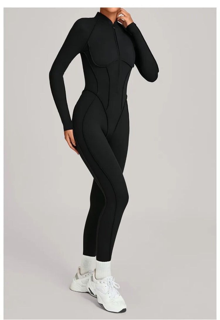 Women's Winter Yoga Jumpsuits Sports Fitness Hip-Lifting Slimming One-piece Zipper Long-Sleeved Outdoor Gym Workout Bodysuits