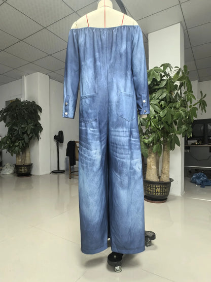 Casual Jumpsuits For Woman Jumpsuit Retro Street Style Women Clothes Personality Fashion Long Sleeves Off Shoulder One Line Neck