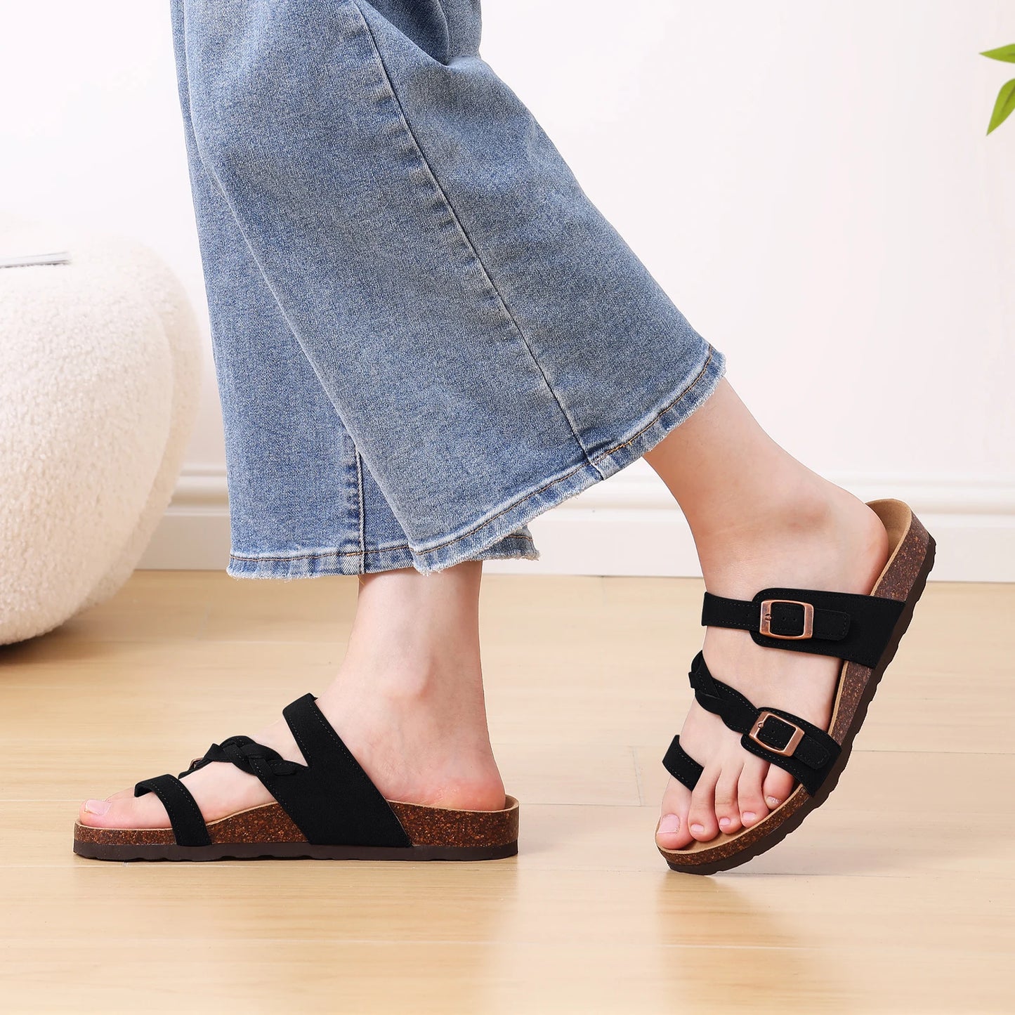Kidmi Summer New Women's Slippers With Double Adjustable Buckle Casual Non-slip Comfortable Beach Slippers Outdoor Women Sandals