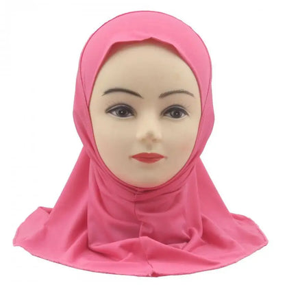 Kids Islamic Hijab Arab Girls Muslim Turban Scarf Shawls Cap Solid Color Fit 2-6 Years Old Children Wear Directly Instant Hijab