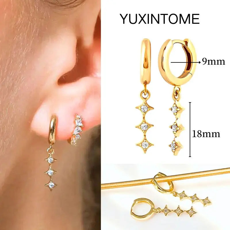 White Color Zircon Hoop Earrings 925 Sterling Silver Needle Cross/Star/Flower/Water Drop Pendant Gold Earrings Luxury Jewelry
