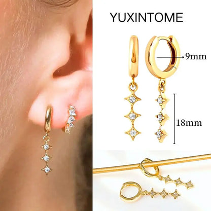 White Color Zircon Hoop Earrings 925 Sterling Silver Needle Cross/Star/Flower/Water Drop Pendant Gold Earrings Luxury Jewelry