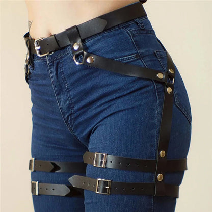 Women's PU Leather Harness Belt Gothic Punk Fashion Belt Adjustable Decorative Leg Belt for Daily Wear Leisure Accessories