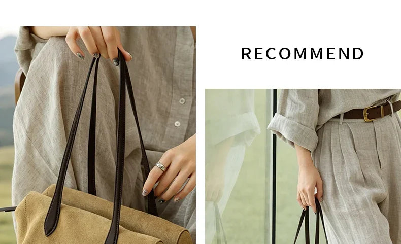 New Women's Natural Suede Leather long handle Shoulder Bag Luxury Designe Genuine Suede Leather Handbags Shopping Underarm Bag