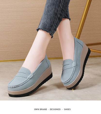 Ngouxm Women Flat Platform Loafers Ladies Elegant Suede Leather Moccasins Shoes Woman Slip On Moccasin Women's Casual Shoes