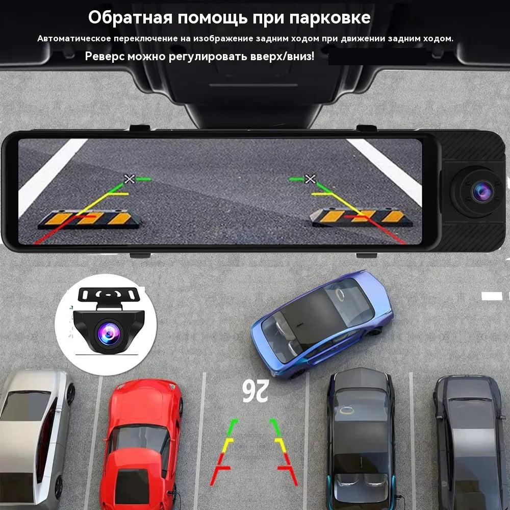 4K Ultra HD Mirror Dash Cam 3 Lens Front and Rear View WiFi Car Camera Streaming Media Display Night Vision Parking Monitor