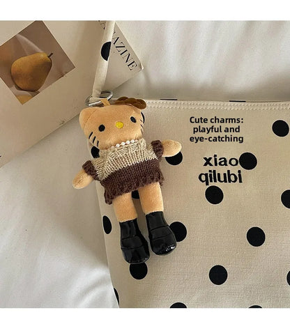 Korean Style Niche Linen Dot Shoulder Bag Women New Fashion Large Capacity Bucket Bag Casual Versatile Commuting Underarm Bag