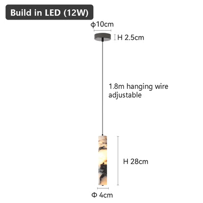 Luxury Black Cylinder Natural Stone Pendant Lamp High-end Bedside LED Chandelier Living Room Decoration Home Hanging Lights
