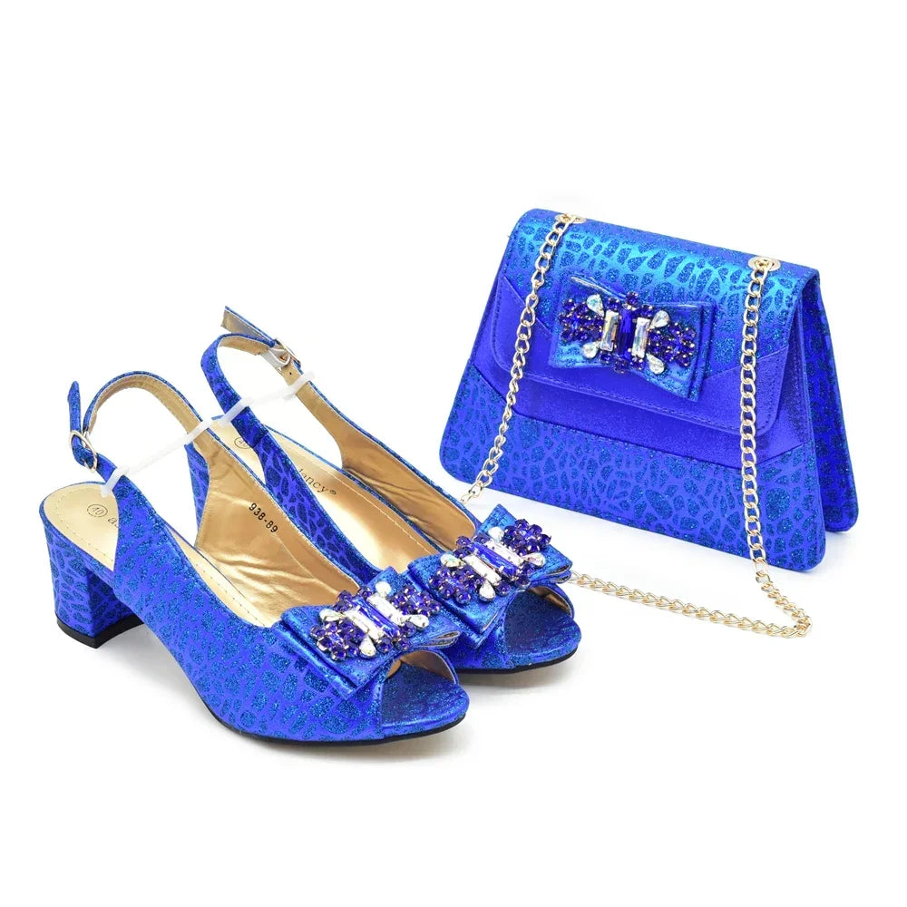 Nigerian Latest Shoes and Bags To Match Shoe and Bag Set for Party in Women Italian Rhinestones Elegant Peep Toe Sandals