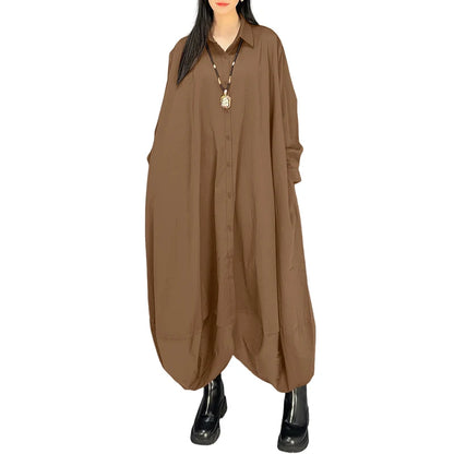 ZANZEA Women's Oversized Jumpsuits Collared Long Sleeves Button Up Drop-Crotch Harem Pant Overalls Casual Streetwear Playsuits