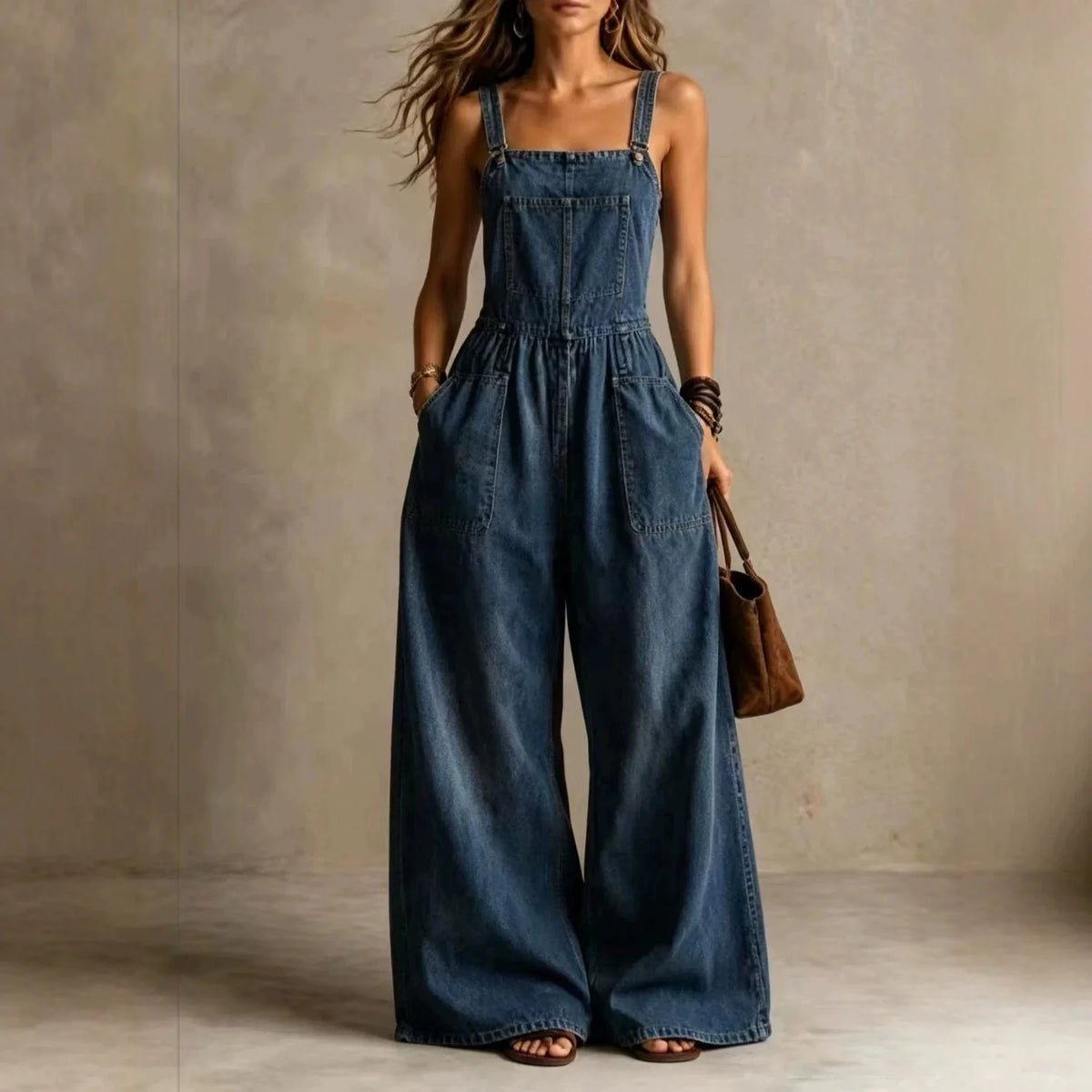 Fashion Denim Overalls for Women Loose Fit Classic Bib Casual Jean Street Denim Overall Jumpsuit Wide Leg Jean Rompers