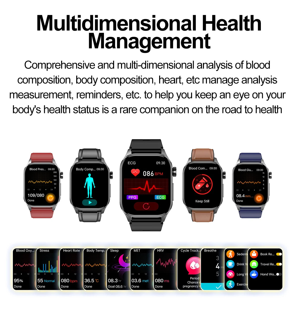 ET580 Smart Watch Men 2.04inch AMOLED Large Screen Bluetooth Call ECG Blood Pressure Oxygen Health Monitor SOS Smartwatch