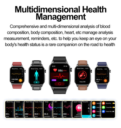ET580 Smart Watch Men 2.04inch AMOLED Large Screen Bluetooth Call ECG Blood Pressure Oxygen Health Monitor SOS Smartwatch