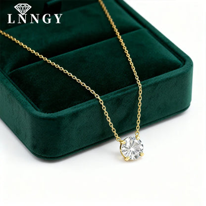 Lnngy 14K Gold Filled Solitaire 4mm/5mm Moissanite Pendant Necklace D Color Sparkling Classic Lab Diamond Necklaces For Women