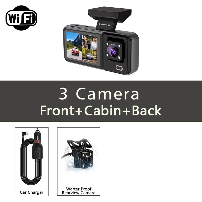 WIFI 3 Camera Dash Cam Cabin Car Dvr 1080P Interior Vehicle Three Way Channel Dvrs Recorder Video Registrator Dashcam Camcord