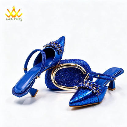 2026 Autumn New Arrivals Royal Blue Color Shoes and Bag  Set Special Design Fashion for Wedding Party