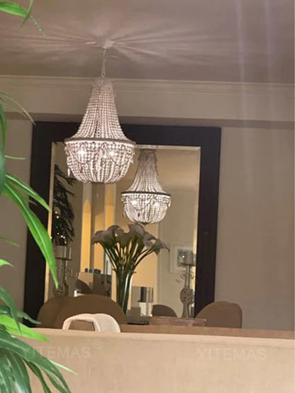 French Country white wood Bead Chandelier dining room bedroom princess Decorative chandelier 3/5 lights hanging light fixture