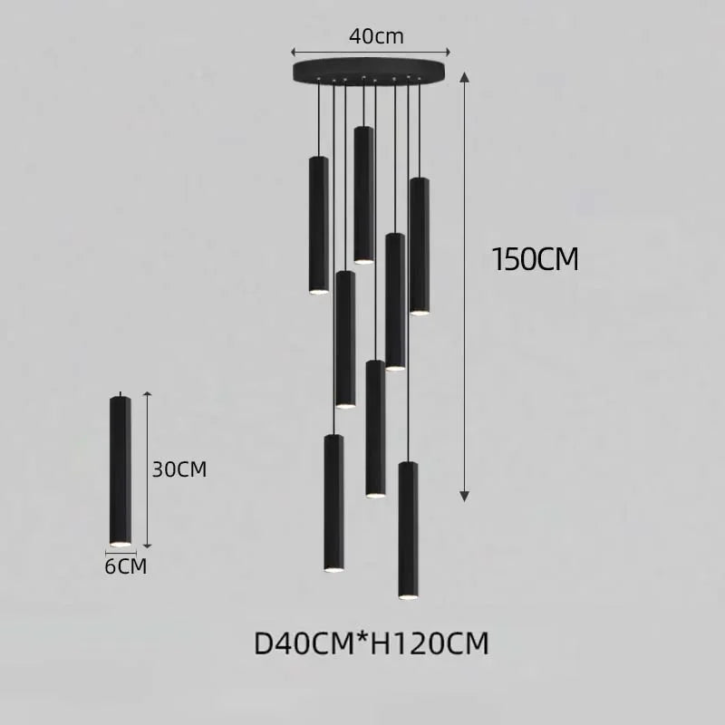 Modern LED Staircase Ceiling Chandelier Black Nordic Simple Indoor Lighting Fixture New Creative Design Island Long Hanging Lamp
