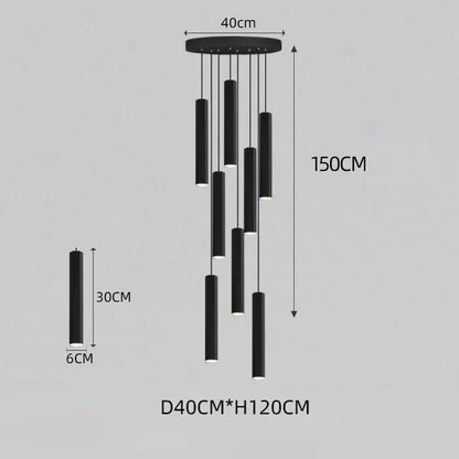 Modern LED Staircase Ceiling Chandelier Black Nordic Simple Indoor Lighting Fixture New Creative Design Island Long Hanging Lamp