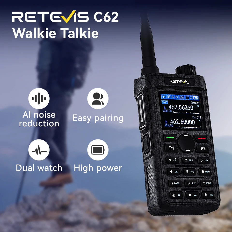 Retevis C62/C2/C22 Walkie Talkie Long Range Communication Radio VHF UHF Ham Radio Station Noise Reduction Group Call Camping